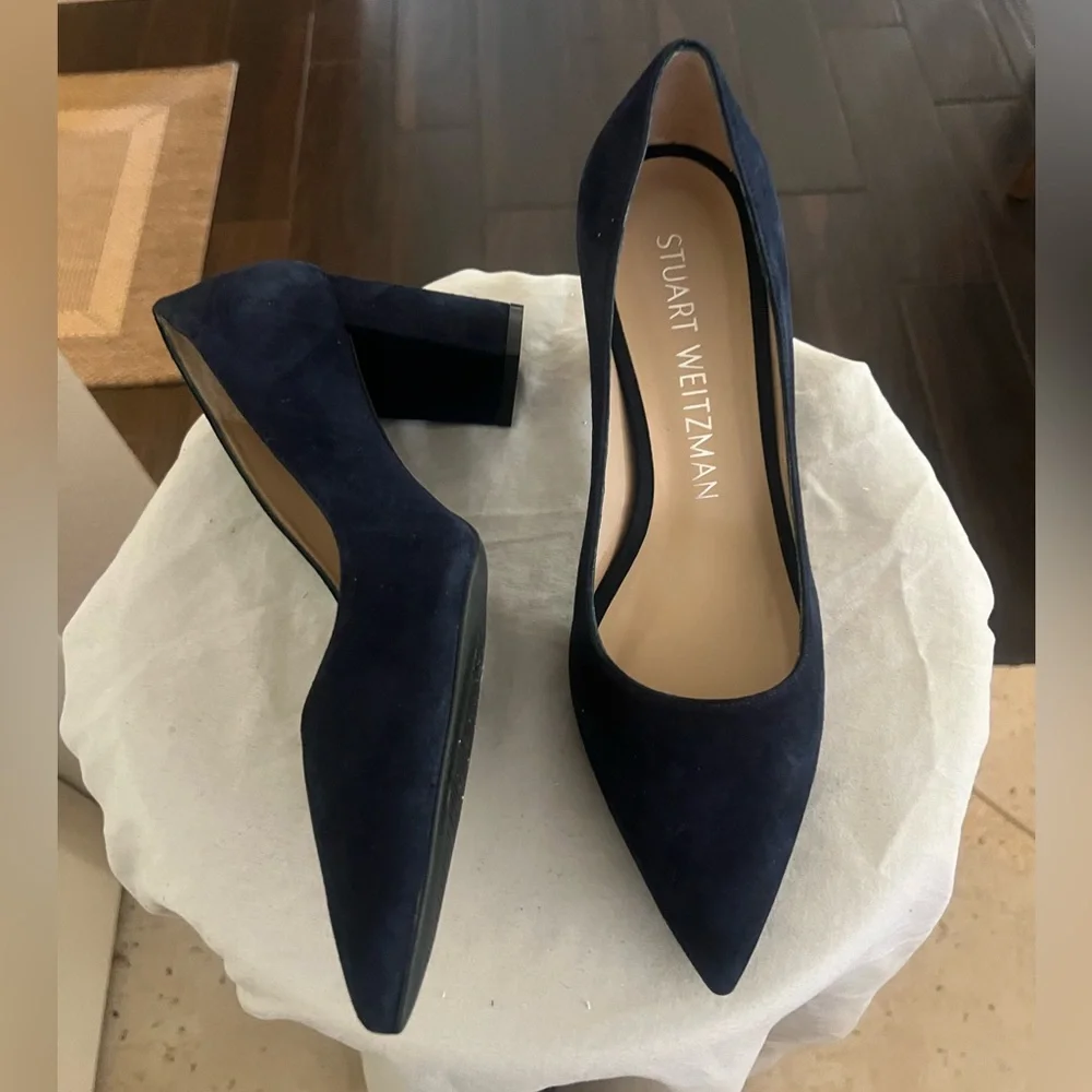 Stuart Weitzman Stuart Block Heel 75 Pointed Toe Pump Shoes New 10.5 $495 - Picture 2 of 13
